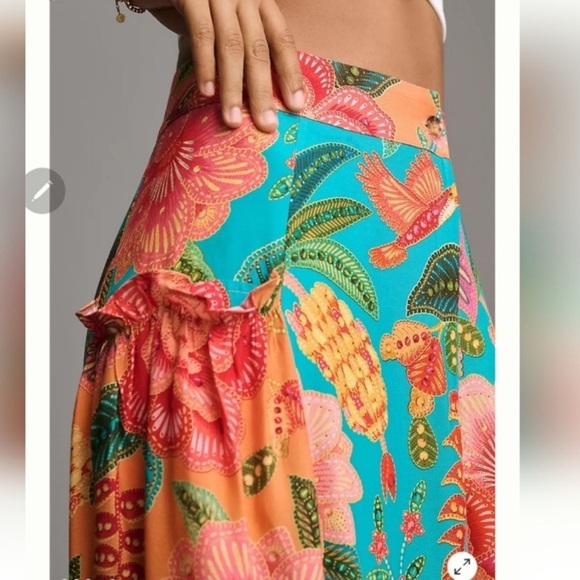 FARM Rio Tropical Floral Wide-Leg Pants - Teal and Orange - Picture 3 of 10